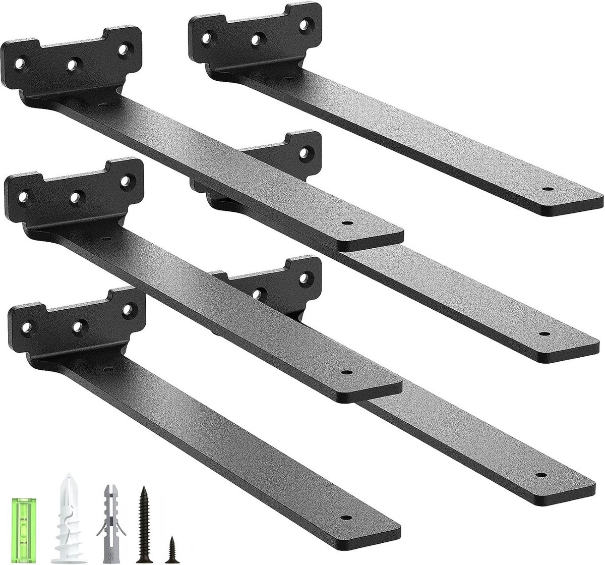 Set van 6 metalen plankdragers 30 cm met schroeven, 70 kg draagvermogen, zwart, voor stevige planken en meubels