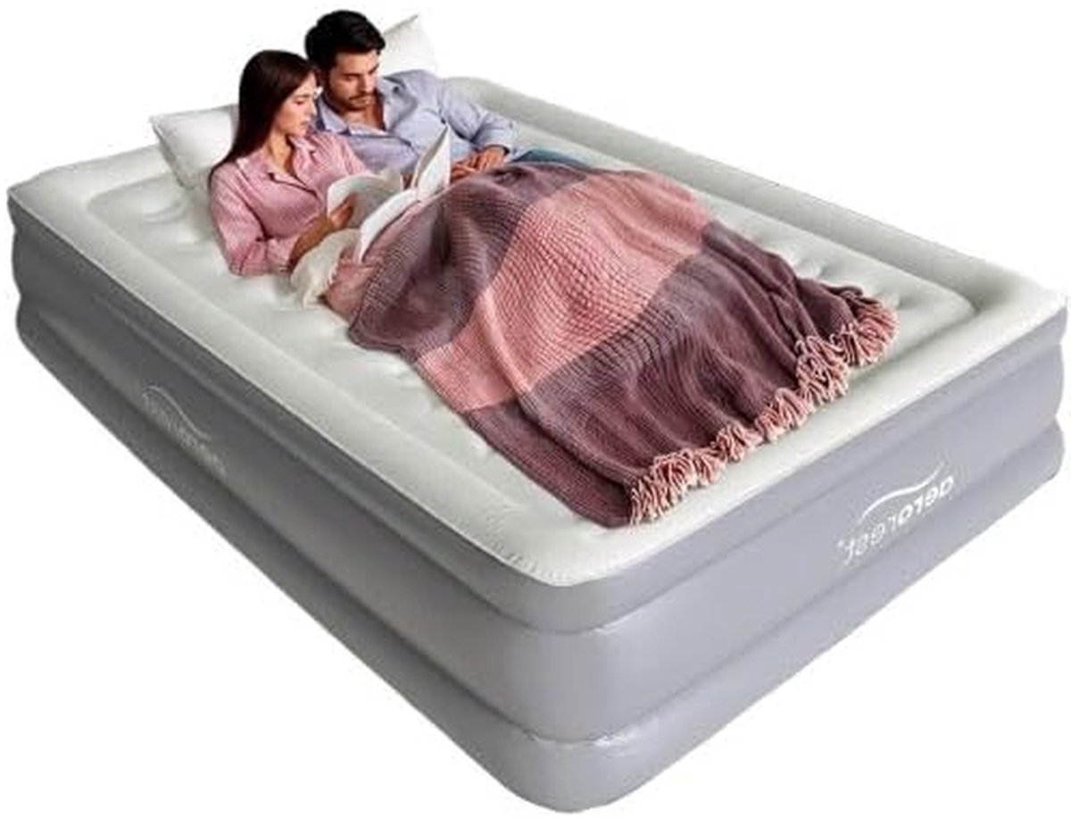 Luchtbed 2-persoons - Opblaasbaar matras - Logeren Gasten - Ingebouwde pomp - 210 cm lengte - Grijs