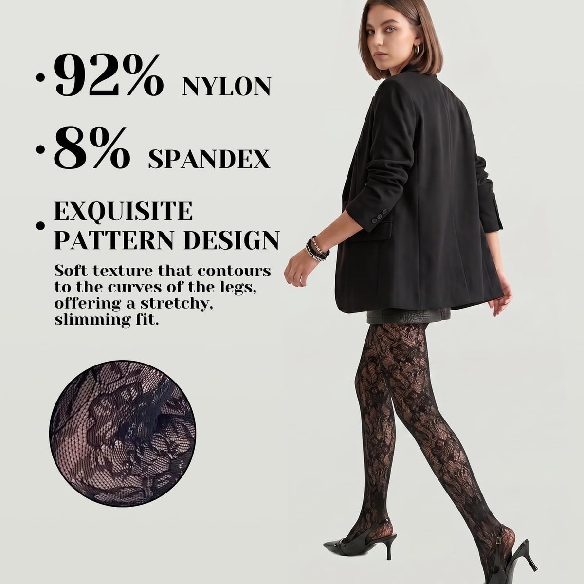 Zwarte Hoge Taille Visnet Panty's voor Dames - 2 Paar Bloemige Kant Panty's voor Feest en Casual Gebruik