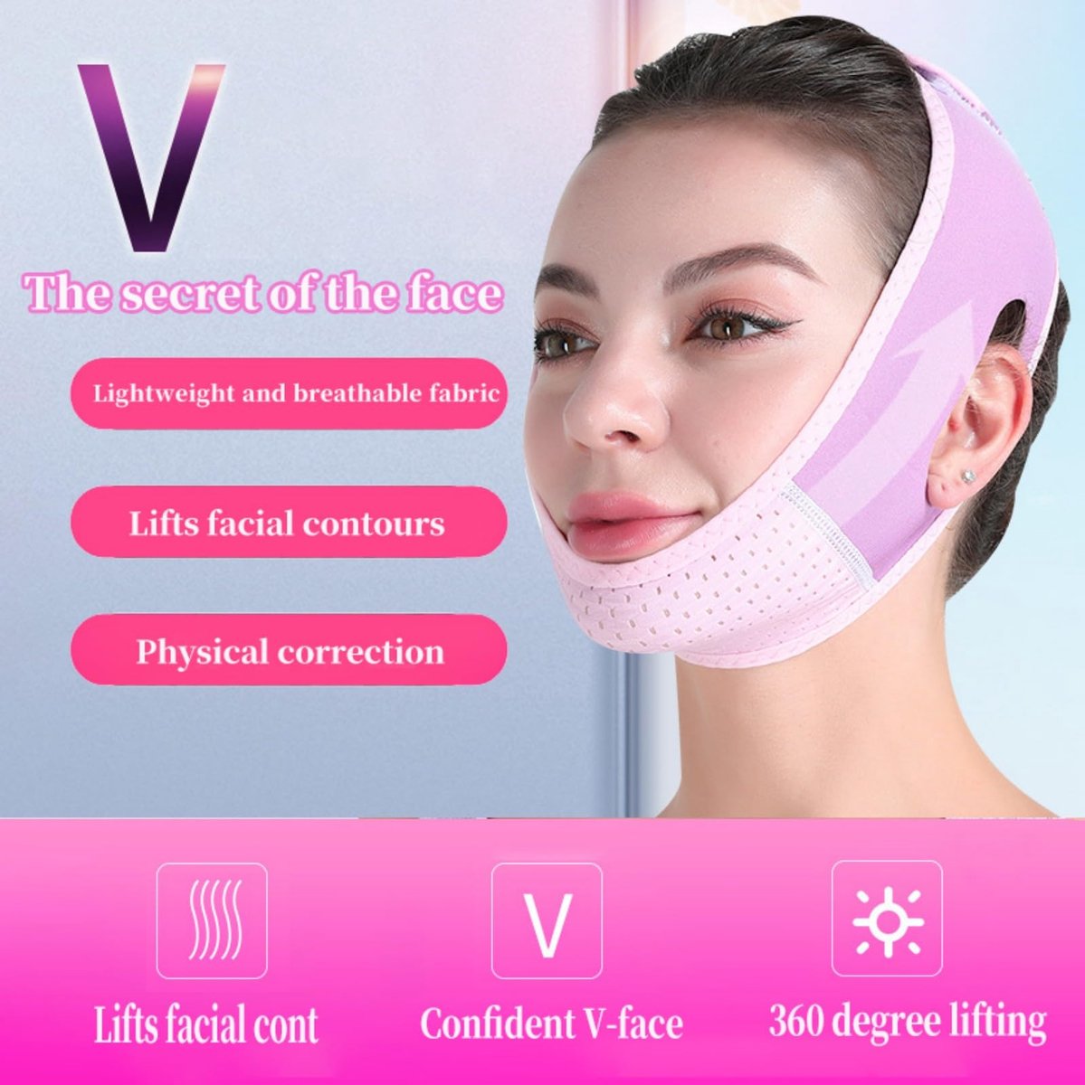 V Line Lifting-riem, dubbele kinverkleiner, herbruikbaar, gezichtsband, gezichtsstretchriem, V-vormige kinband - ShopVlot