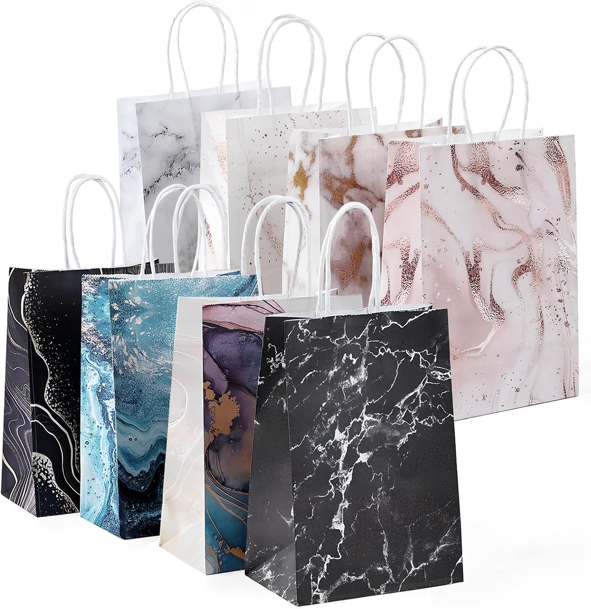 Elzusha - Set van 8 Marmer Papieren Cadeau Tassen met Handvatten