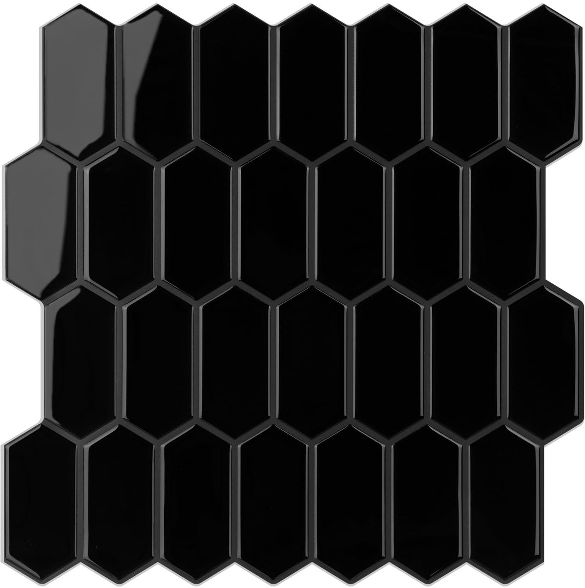 Elzusha - Zwarte Lange Hexagon Peel and Stick Wandtegels 10 Stuks