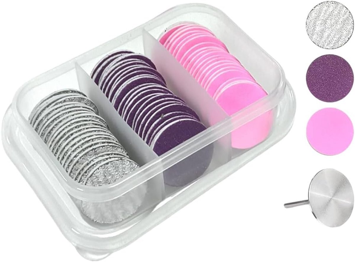 Schuurdiscs voor voetverzorging, 60 stuks, 25 mm, korrel 80/120/240, geschikt voor elektrische voetvijlen en verzorgingsproducten.