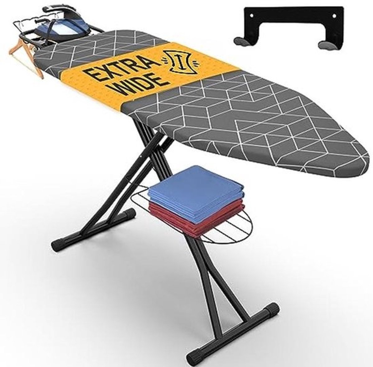 Volledige strijkplank met wandhouder en ingebouwde ijzeren caddy - Hittebestendig, anti-slip en compact