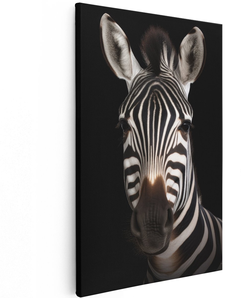 Artaza Canvas Schilderij Zebra - 100x150 cm - Groot - Wanddecoratie Dieren - Muurdecoratie Zwart Wit - Decoratie Dierenkop - Schilderijen Op Canvas