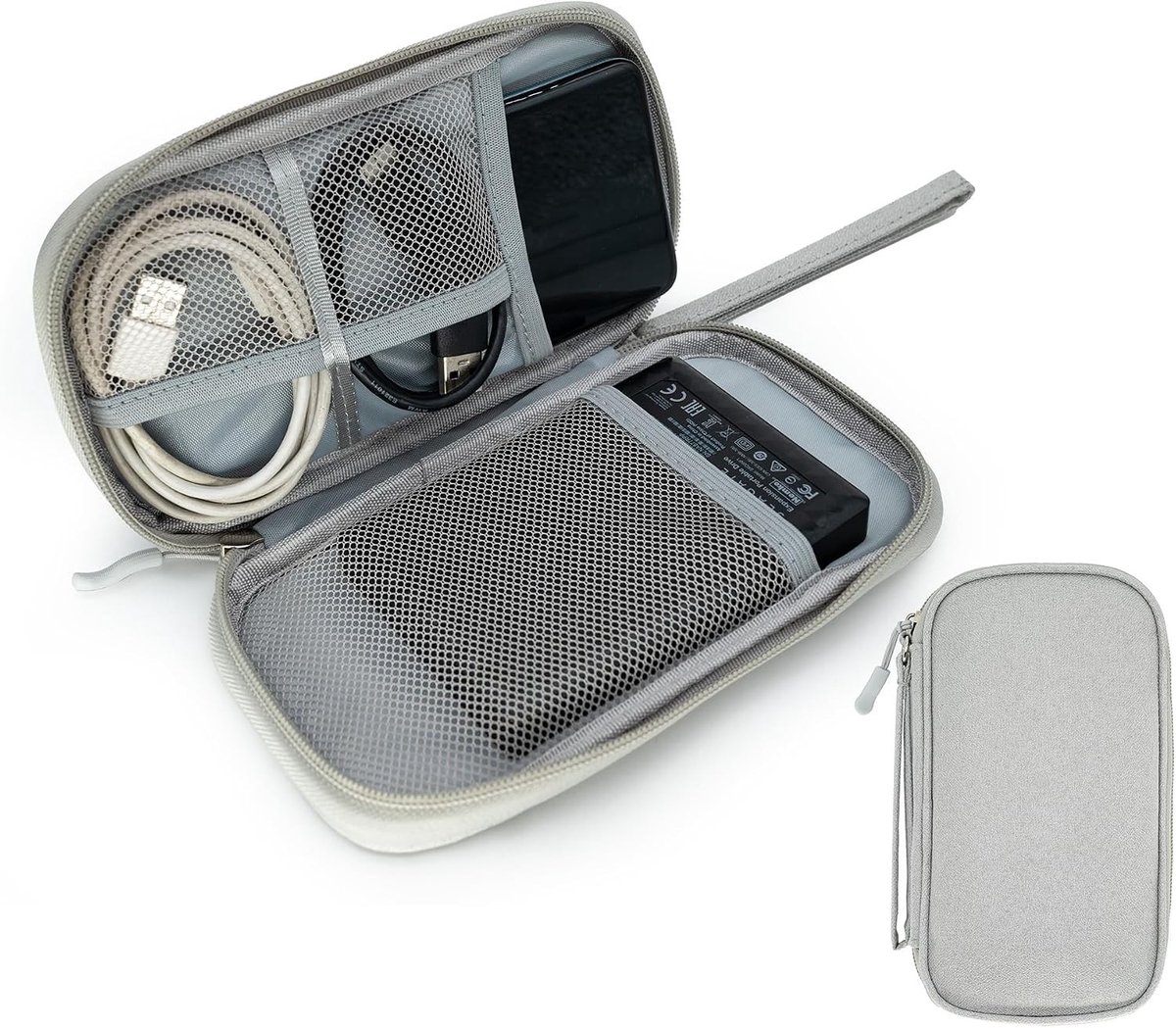 Waterdichte Kabel Organizer - Compacte Elektronische Tas voor Accessoires en Kabels - Grijs, One Size