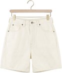 Off-white denim shorts van Lee met wijde pijpen, zichtbare stiksels en een knoop- en ritssluiting.