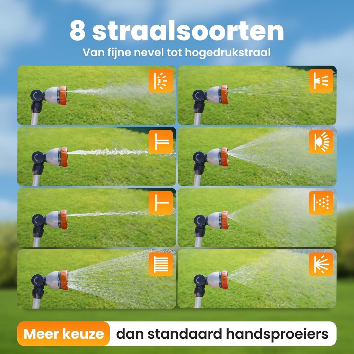 rainfactory sproeilans 40cm - verstelbare plantenspuit met 7 sproeistanden - 180° draaibare irrigatielans met duimbediening, ergonomische antislip greep - drukspuit voor tuin & balkonplanten