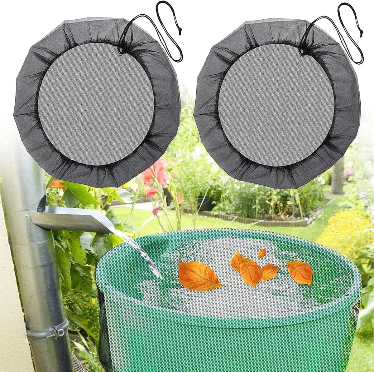 Regenton Net - Zwart - Ø 95 cm - Fijnmazig Polyester met Trekkoord - Voor Bescherming Tegen Bladeren en Insecten
