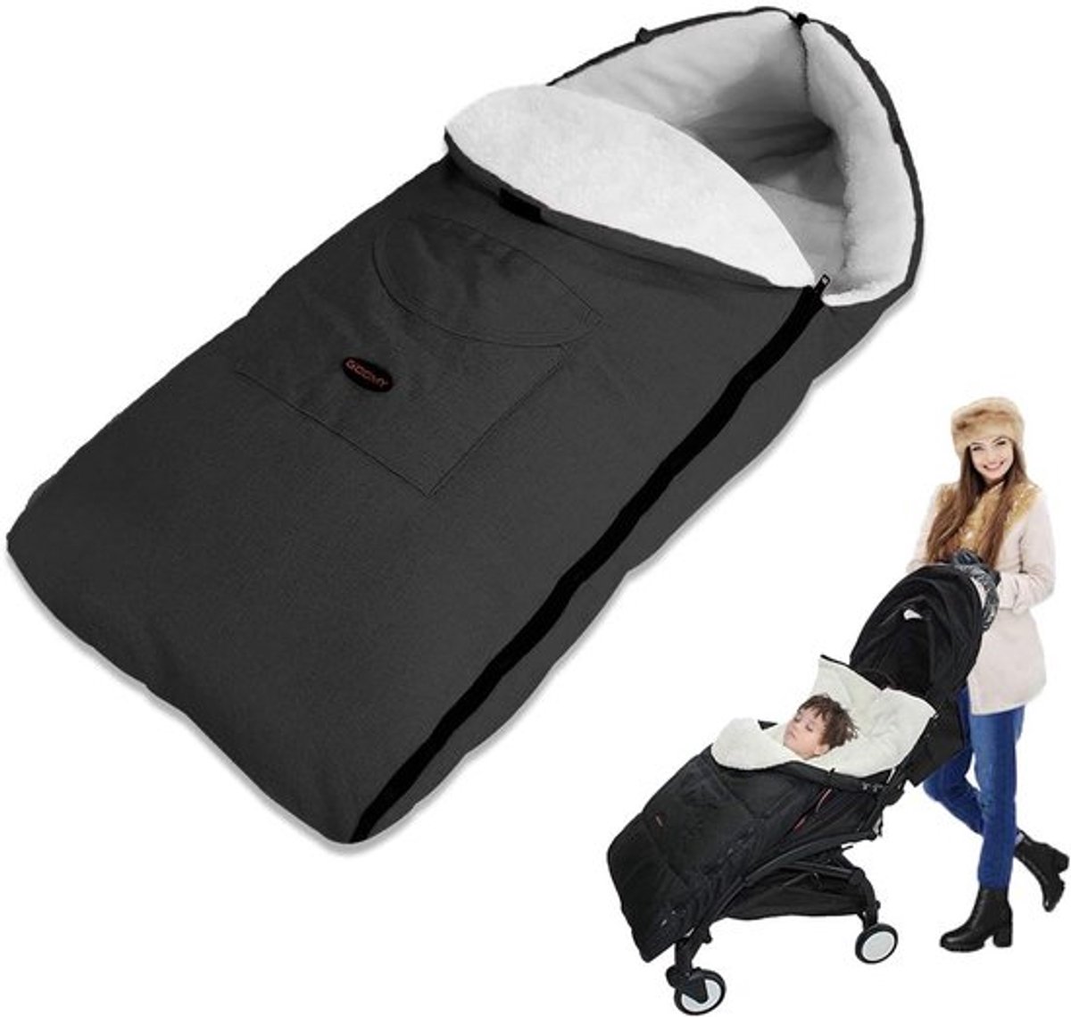 Kinderen Voetenzak - Pluche Voetenzak - Slaapzak voor Baby - Dekentje - Kinderwagen - Wasbaar - Sluitbare Hoofdkussen Tas - Geschikt voor Alle Kinderwagens - Zwart - Casual