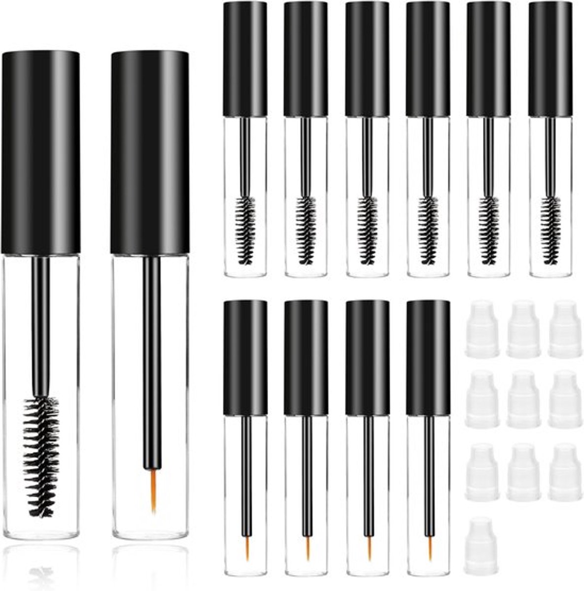 10 stuks 10 ml lege mascarafles en eyeliner container tube - navulbare tube - transparante draagbare lege mascarahouder voor doe-het-zelf cosmetica - zwart - make-up accessoires