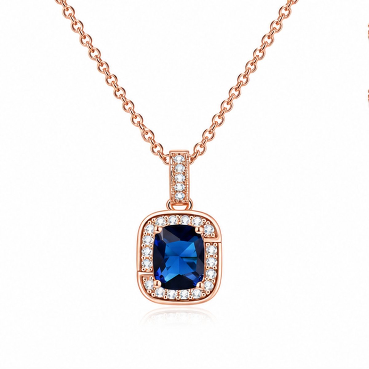 LGT JWLS - Dames ketting met hanger - Rosegoudkleurig - Blauw zirkonia