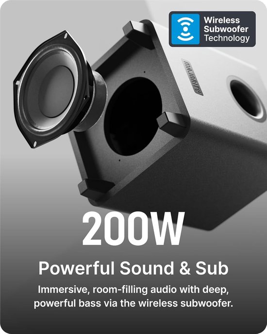 Soundbar met Subwoofer - Tv Geluidssysteem - Thuisbioscoop Ervaring - 2.1 Geluidssysteem - 200 W - Zwart — afbeelding 2