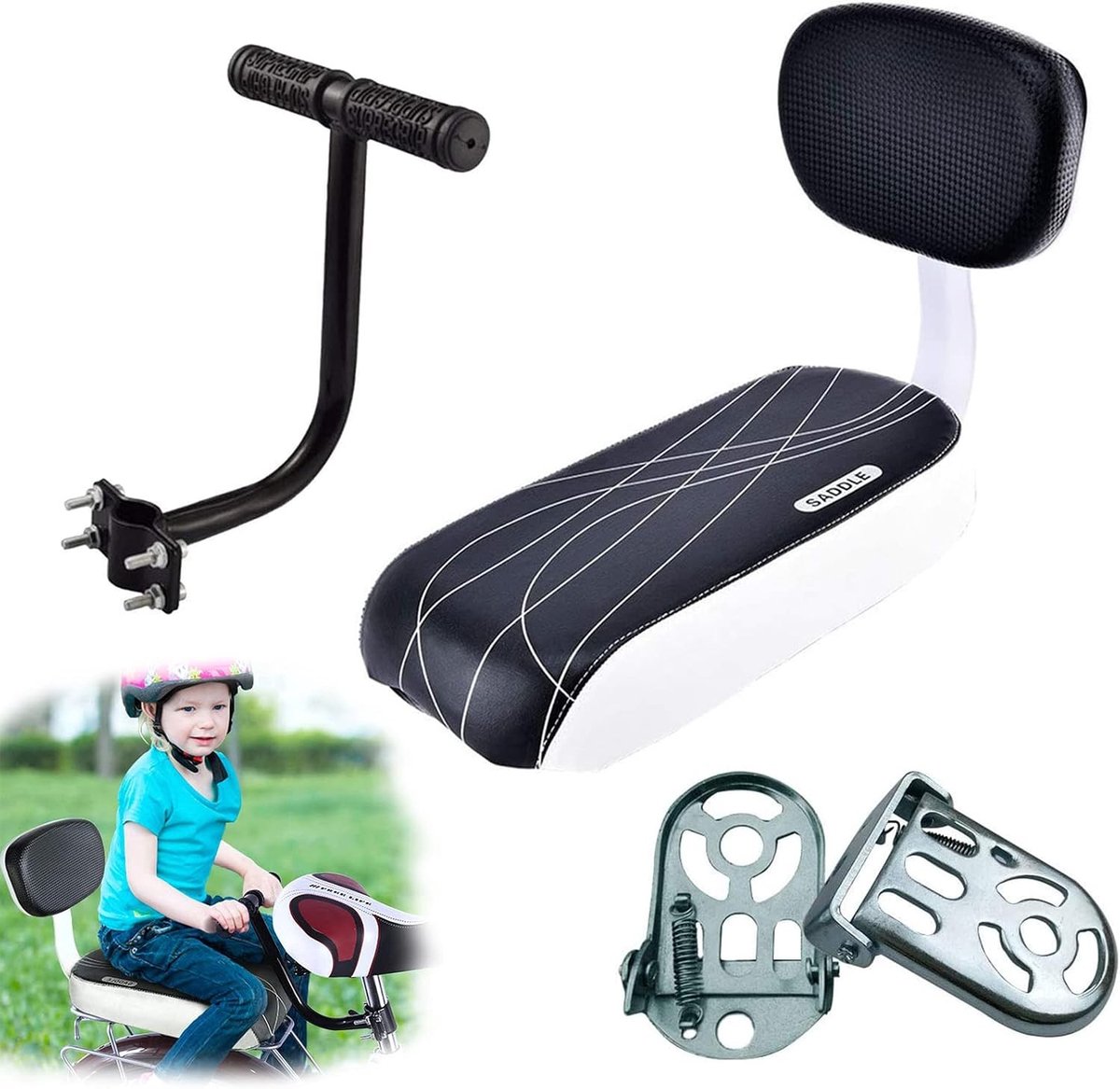 Kinderzitje Fiets - Zwart - 34 x 15.8 x 4.8 cm - PU Leer met Dikke Spons - Voor Kinderen vanaf 5 jaar