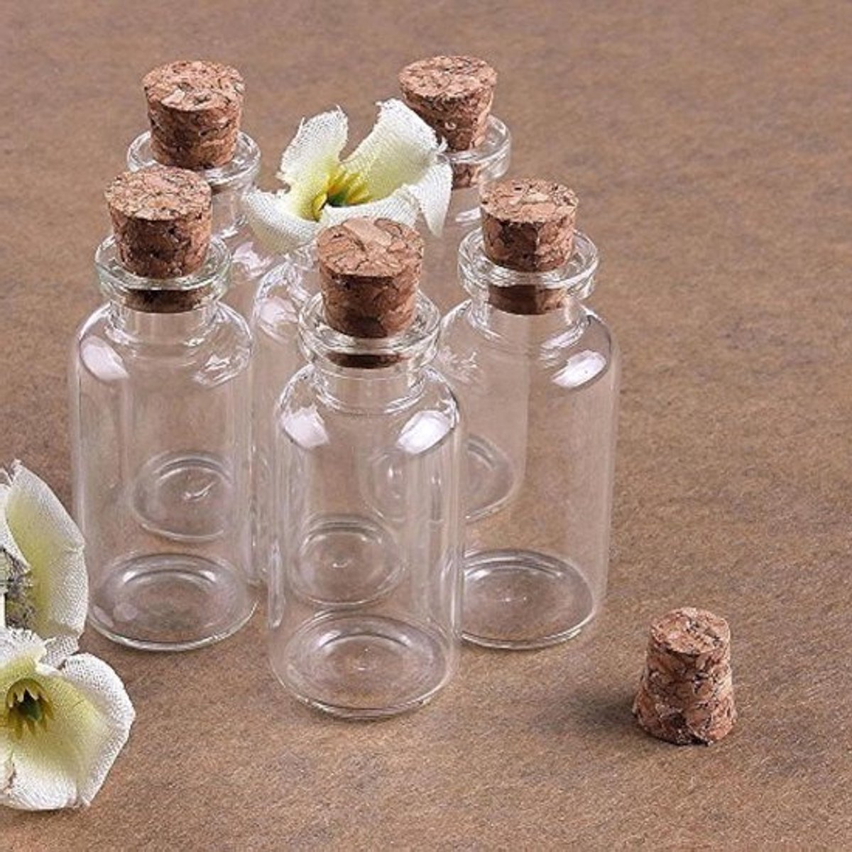 Set van 8 glazen mini-flessen 10 ml met kurksluiting - Ideaal voor kruiden opslag - Mini flesjes 22 x 50 mm