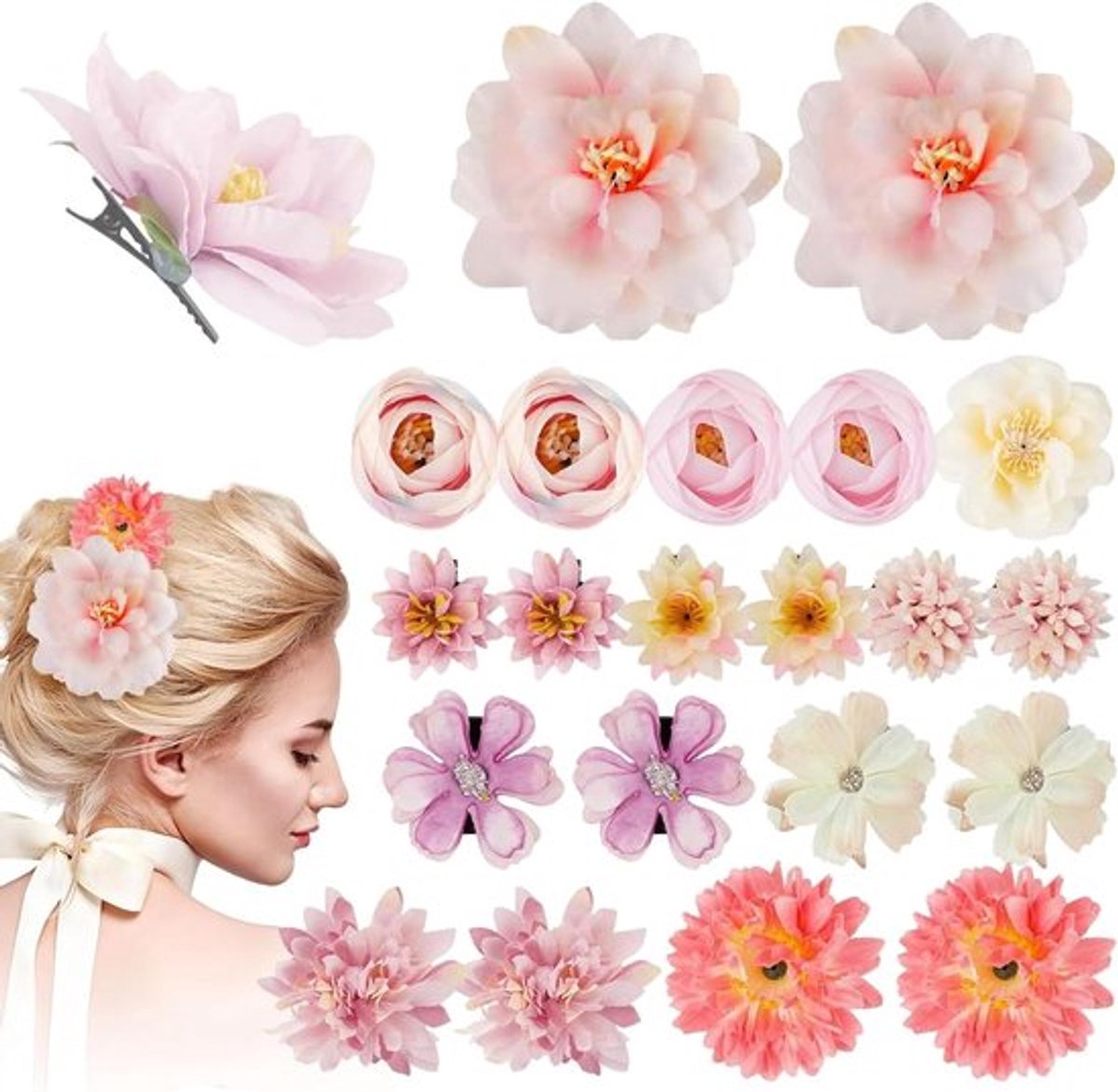 21-delige set Haarspelden met Bloemen - Dames en Meisjes - Bruiloft, Strand, Feest - Haaraccessoires voor Evenementen