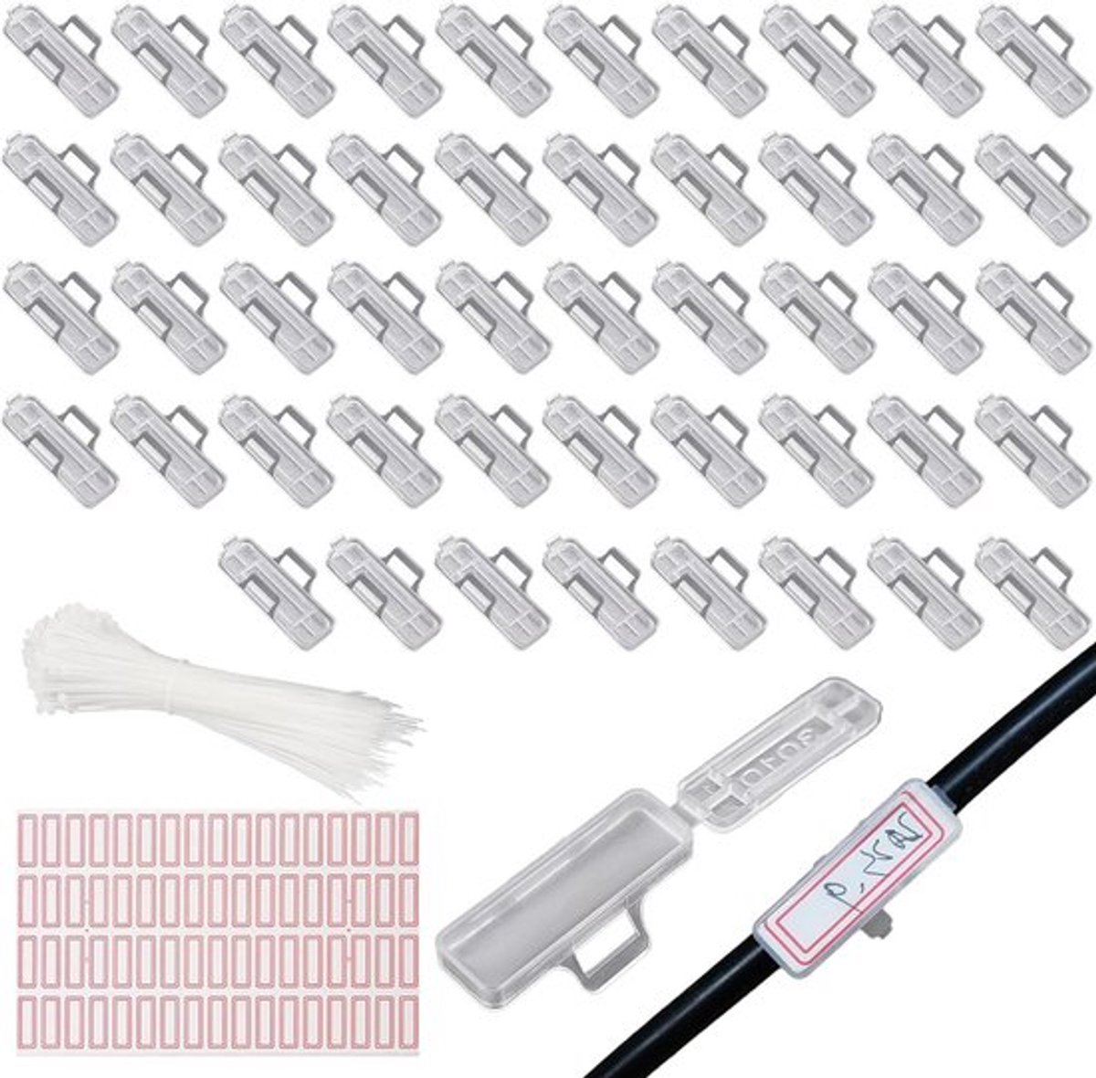 Etiketten voor kabels - 50 stuks - kabelbinders - herbruikbare kabelmarkers - kabellabels - transparant - 50 stuks.