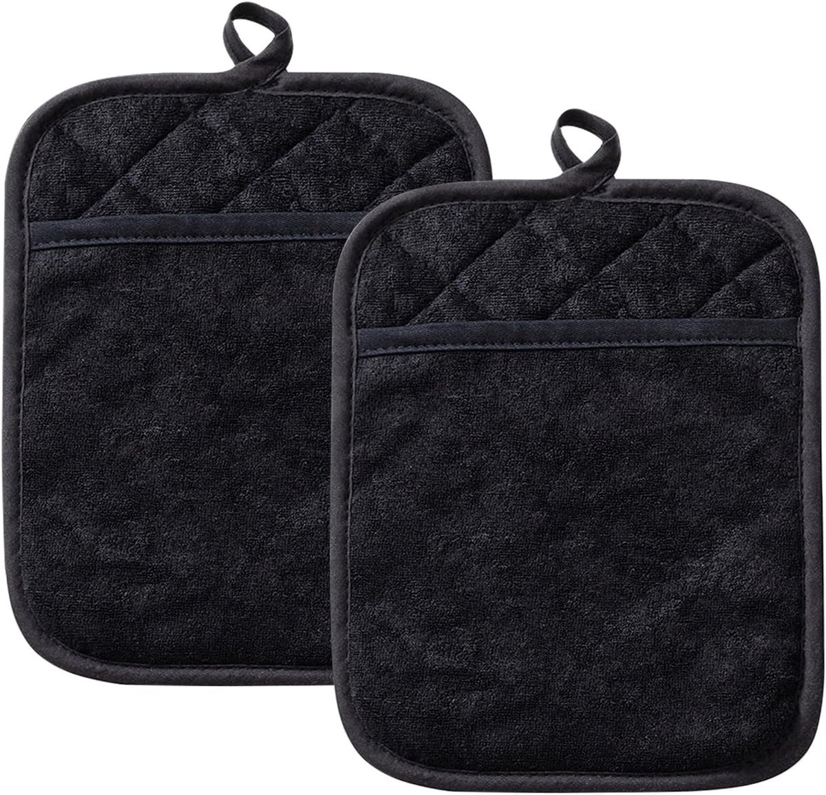 Pannenlappen, zwart, keukenhandschoenen, tas, kookhandschoenen, hittebestendig katoen, ovenhandschoenen, antislip, set van 2 keukenaccessoires, ovenwanten, ovenhandschoenen