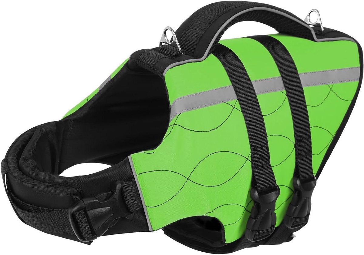 Honden Reddingsvest - Veiligheidsvest Hond - Wateractiviteiten Hond - Dubbele RVS Bevestiging - XL: 66-85cm Borstomvang - Oranje Groen