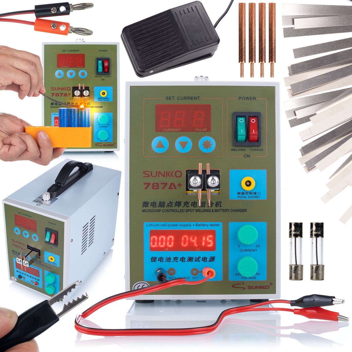 Rosfix Puntlasser Sunkko 787A+ - Accu Puntlasapparaat met Voetpedaal - 50–800A, 0,5–10ms, 180–240V