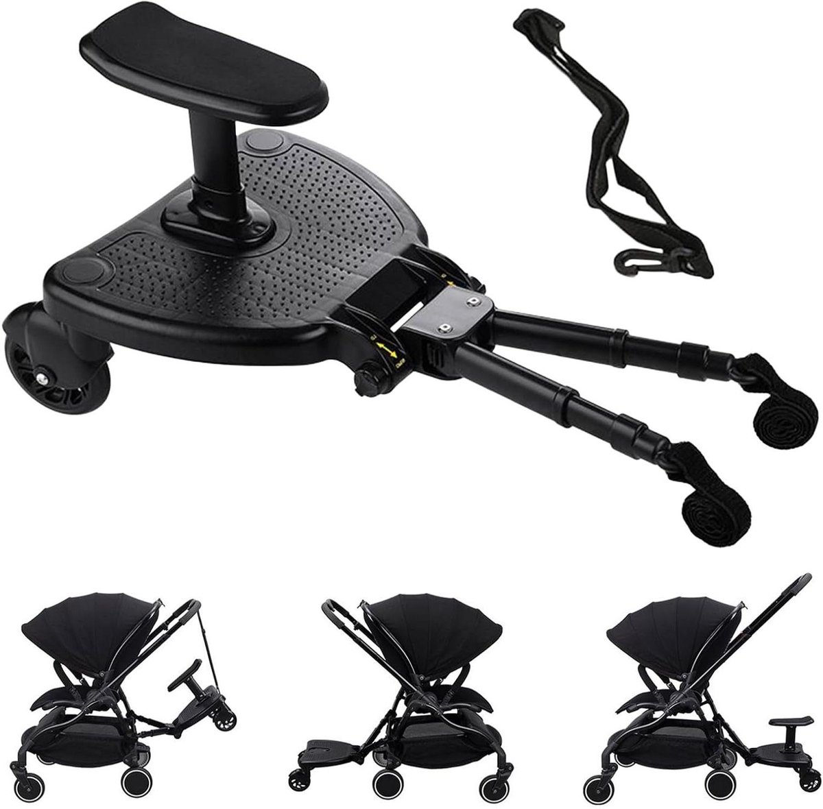 Kinderwagen meerijplank - Zitje buggy - Comfortabel reizen - Verstelbaar zitje - 35 x 33 x 9 cm - Zwart