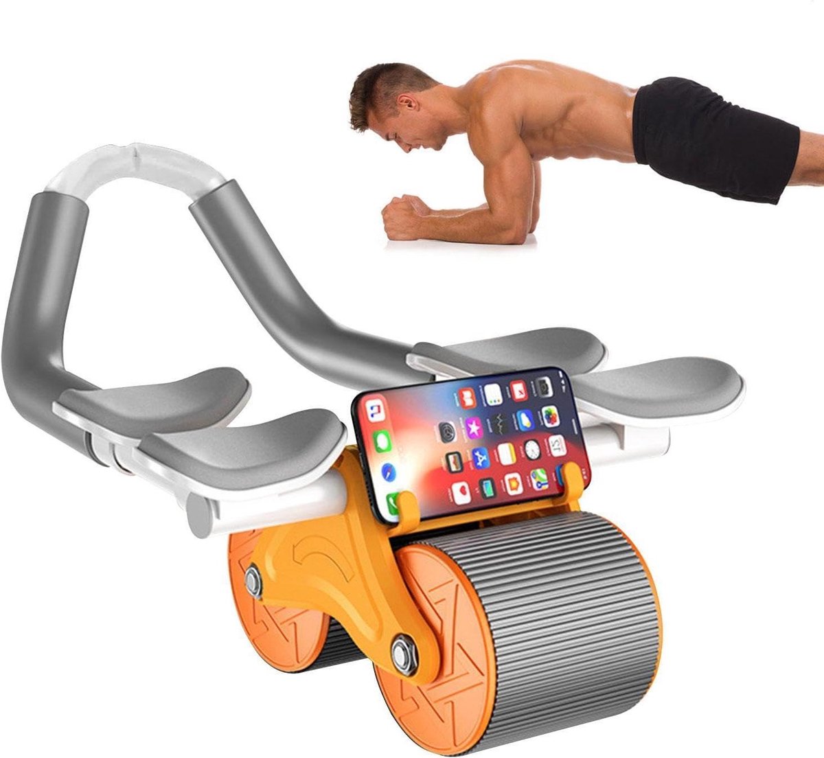 Buikwiel Trainingsapparaat - AB Roller - Buikspieren Trainen - Dubbele Elleboogsteun - 200 kg Belasting - Oranje