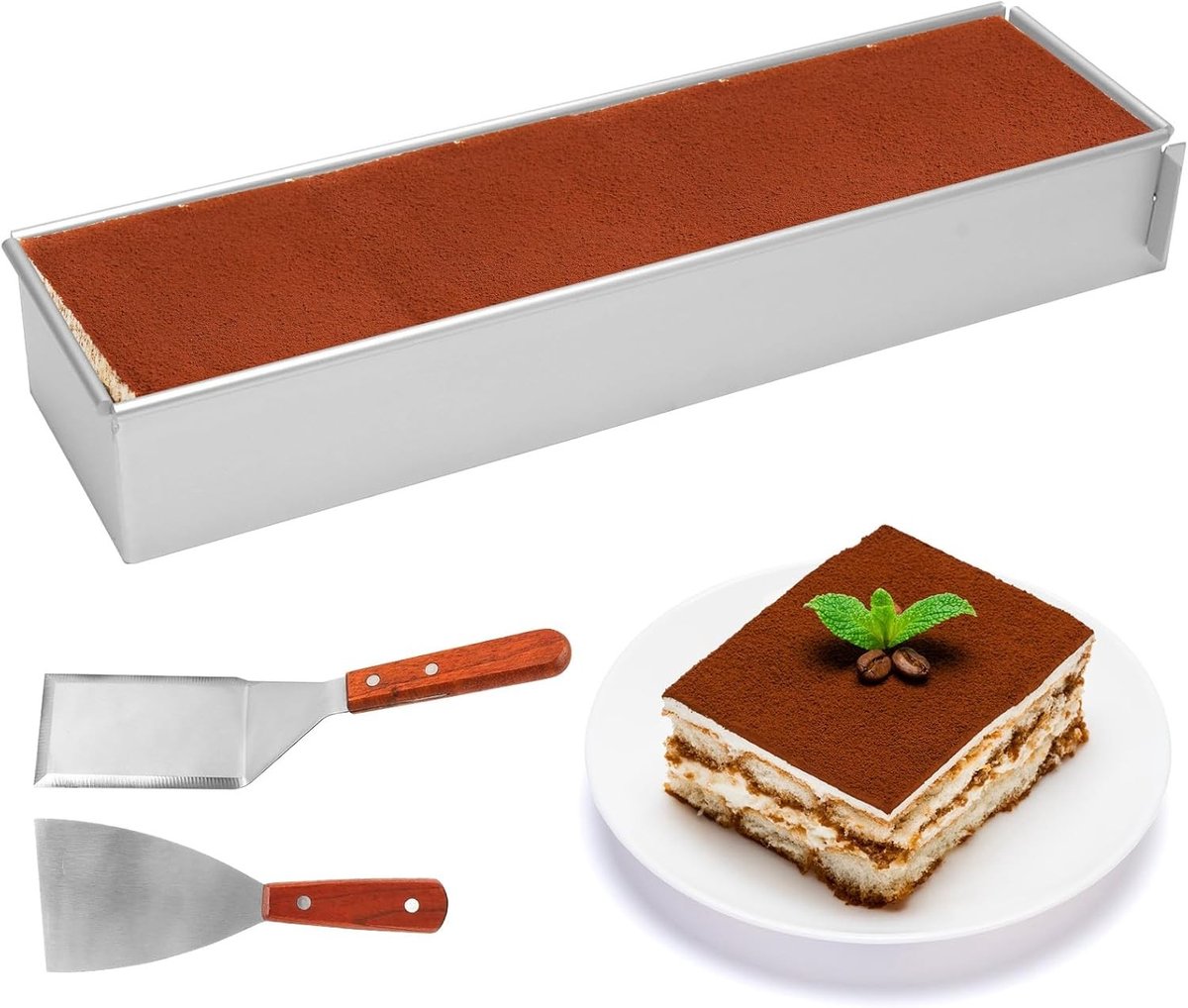 Rechthoekige Bakvorm 40 x 10 cm van Aluminium Legering, Verstelbare Cakevorm met 2 Spatels voor Taarten, Gebak en Brood Bakken