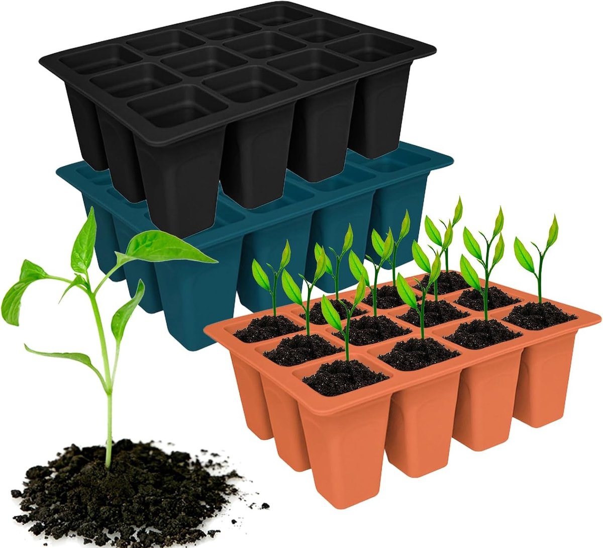 Set van 3 Herbruikbare Siliconen Zaaitrays met 36 Cellen voor Binnenplanten, Groenten en Bloemen Groei