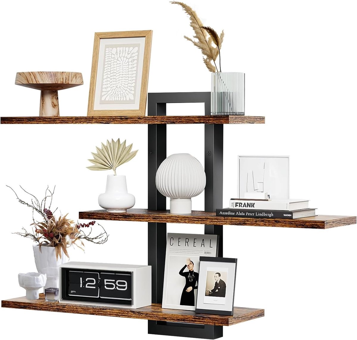 Drie-traps wandplank, zwevende plank, wandopslag, decoratieve verstelbare hangrek voor woonkamer, badkamer, slaapkamer en keuken (bruin)