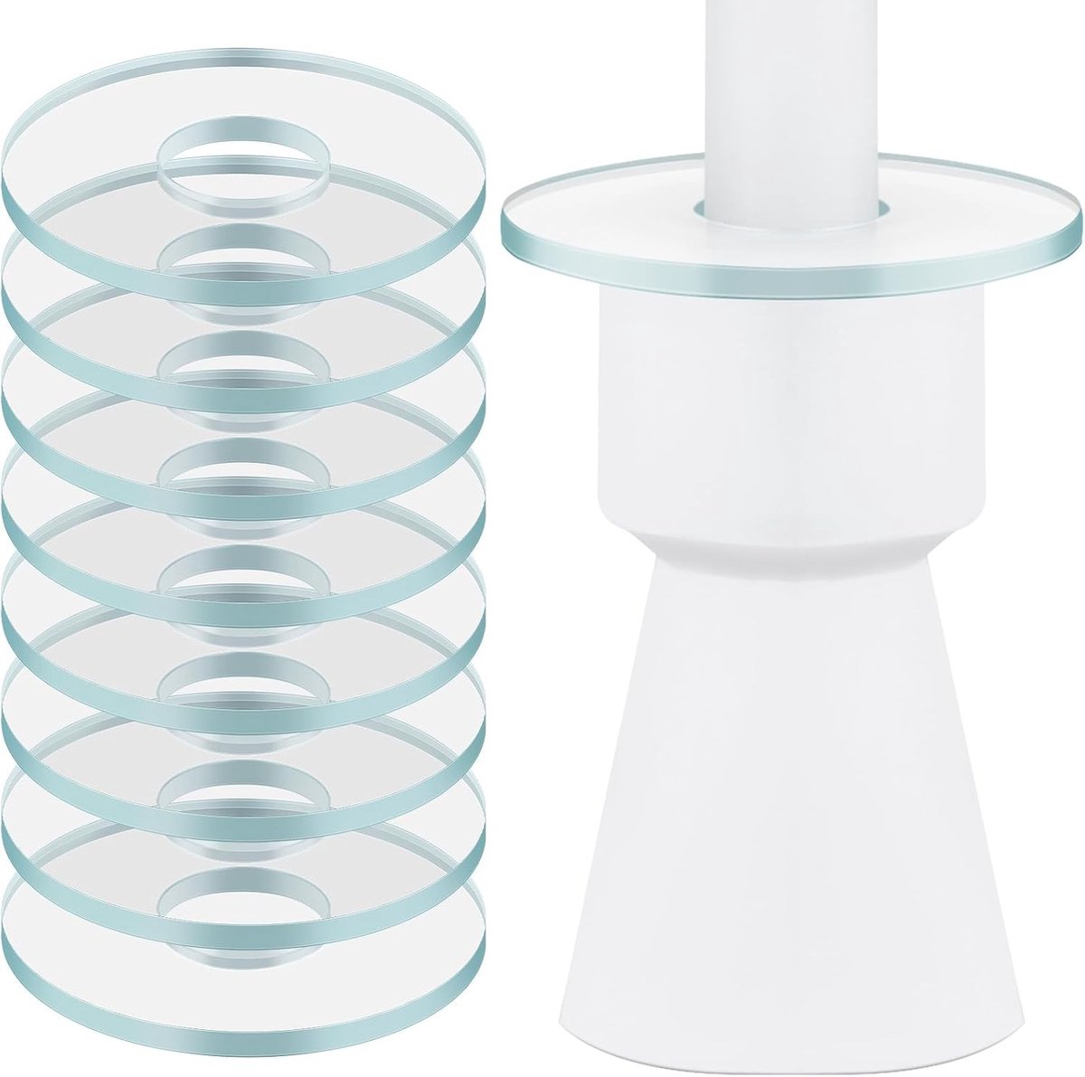 Set van 10 Druppelvangers voor Kaarsen, Druppelbescherming, Geschikt voor Kaarsringen, Glas Spoel voor Kaarsenhouders, Rond, Transparant, Binnen Diameter 2.2 cm