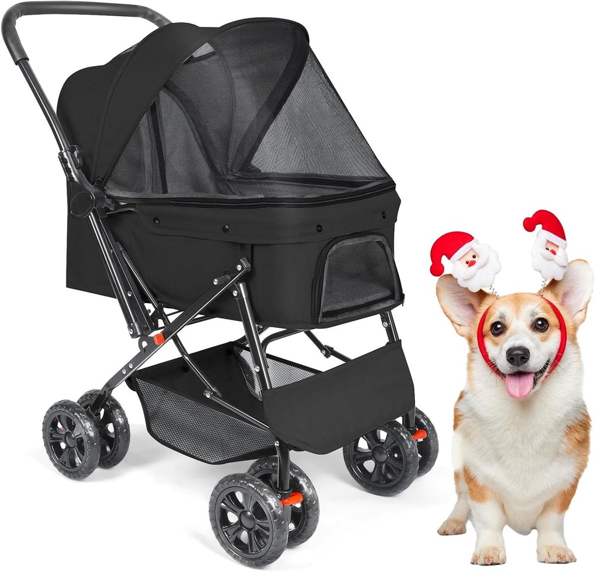 Honden Wandelwagen - Reisbuggy Huisdier - Comfortabel Vervoer - Omkeerbaar Stuur - Tot 227 kg - Zwart
