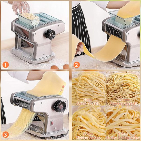 Elektrische Pastamachine - Pastamaker Deegroller - Zelf Pasta Maken - Roestvrij Staal - 3 Mesbreedtes - Zilver — afbeelding 2