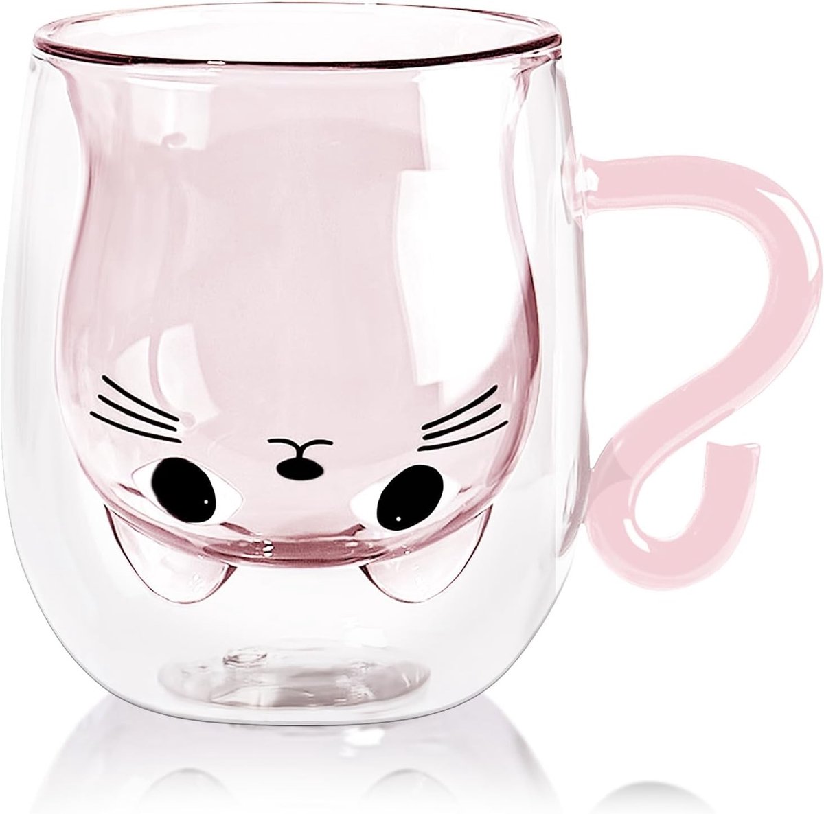 Schattige kattenmok met handvat, 270ml dubbelwandig glas, ideaal voor melk en koffie, perfect als cadeau voor vrouwen, vriendinnen en Valentijnsdag