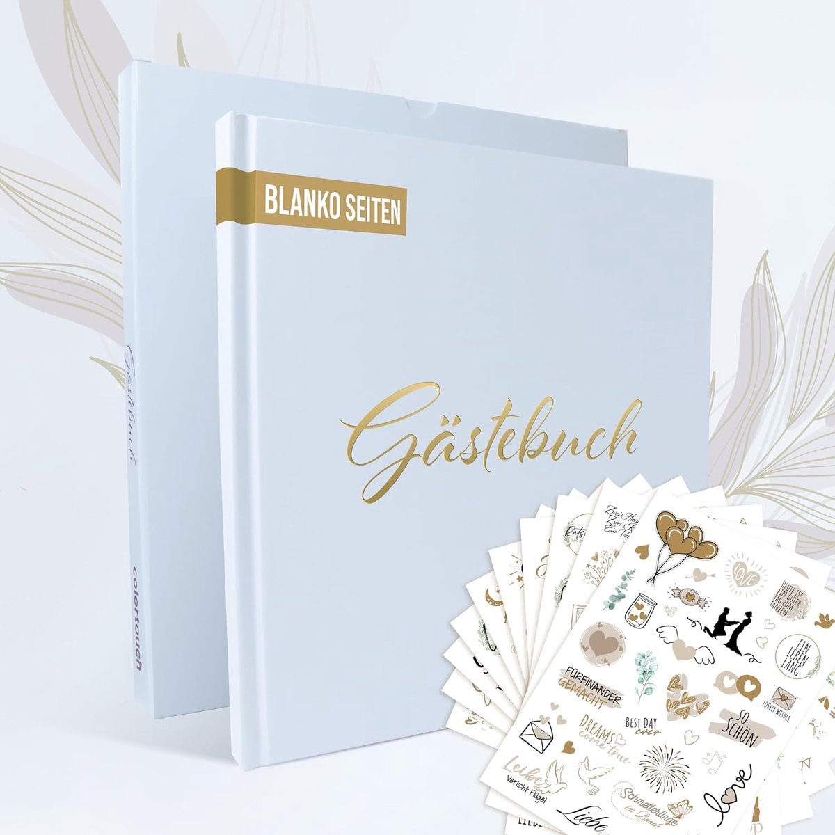 Gastenboek voor bruiloft - 100 blanco pagina's met stickers - bruiloft - hoogwaardig bruiloftsgastenboek - stickers voor fotoalbum - premium papier - bruiloftsboek - 10 vellen bruiloftsstickers