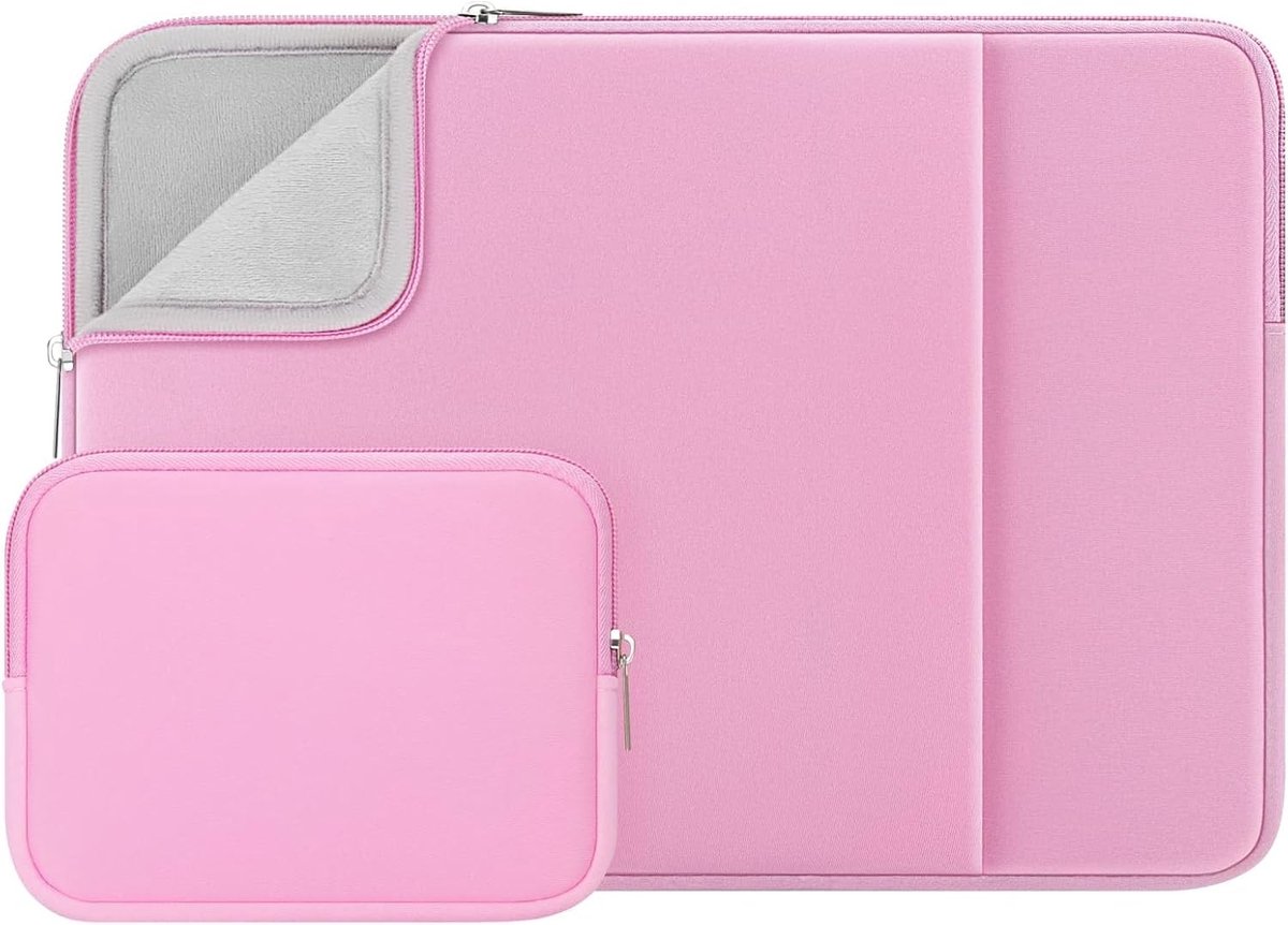 Laptop Sleeve 15.6 Inch - Beschermhoes voor Notebook, Ultrabook en Chromebook met Voorvak en Accessoirevak - Roze, Verbeterde Versie