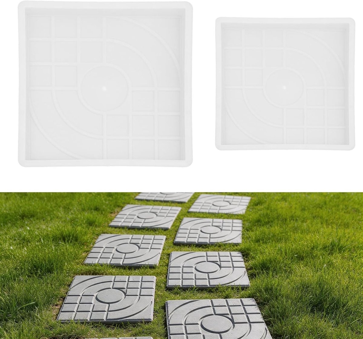 Set van 2 betonvormen voor tuinpaden, gietvormen voor doe-het-zelf projecten, kastvormen in 2 maten (25 x 25 x 4 cm en 30 x 30 x 5 cm)