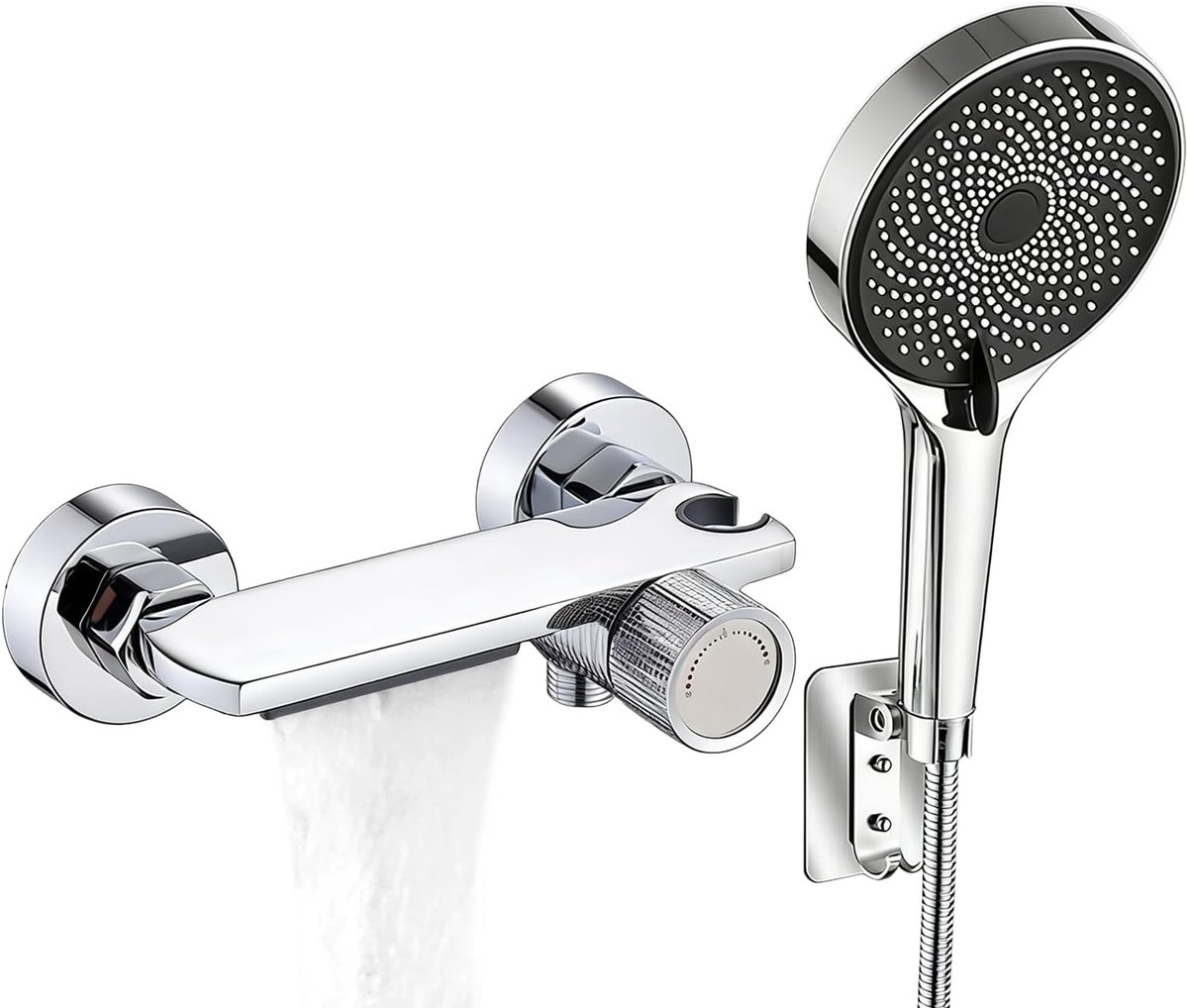 Badkraan met handdouche - Douchesysteem bad - Ontspannen badderen - Waterval uitloop - 5 functies - Zilver