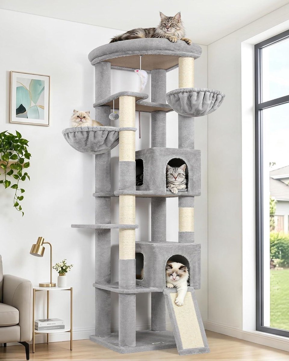Krabpaal XXL - Kattenboom - Spelen en rusten - Stabiel en hoog - 202 cm - Donkergrijs