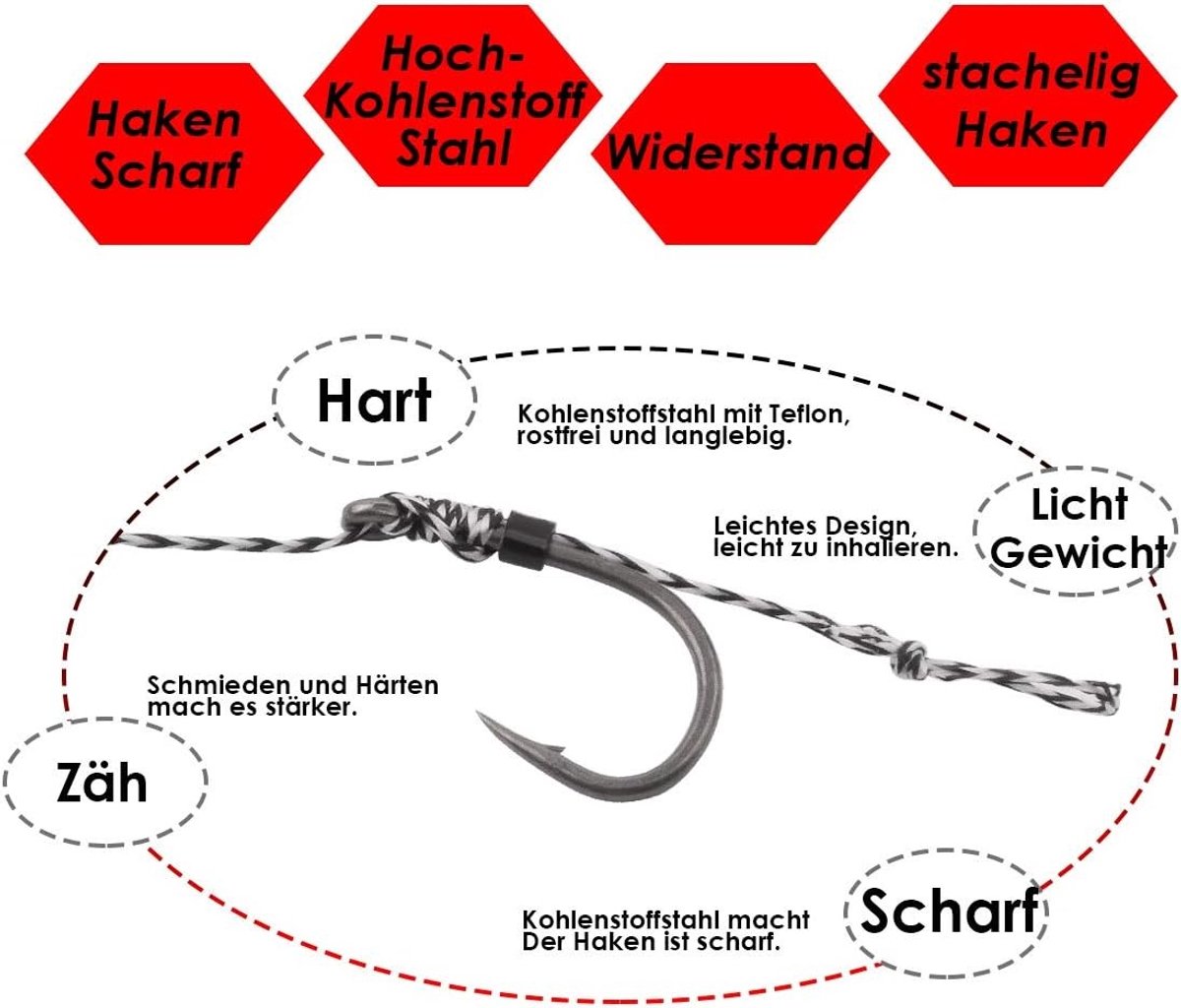 Carp Vissen - 20 Stuks Haar Rigs, Gebogen Haken, Gevlochten Onderlijnen en Boilie Pluggen voor Effectieve Karpervisserij, Maten 2 4 6 8