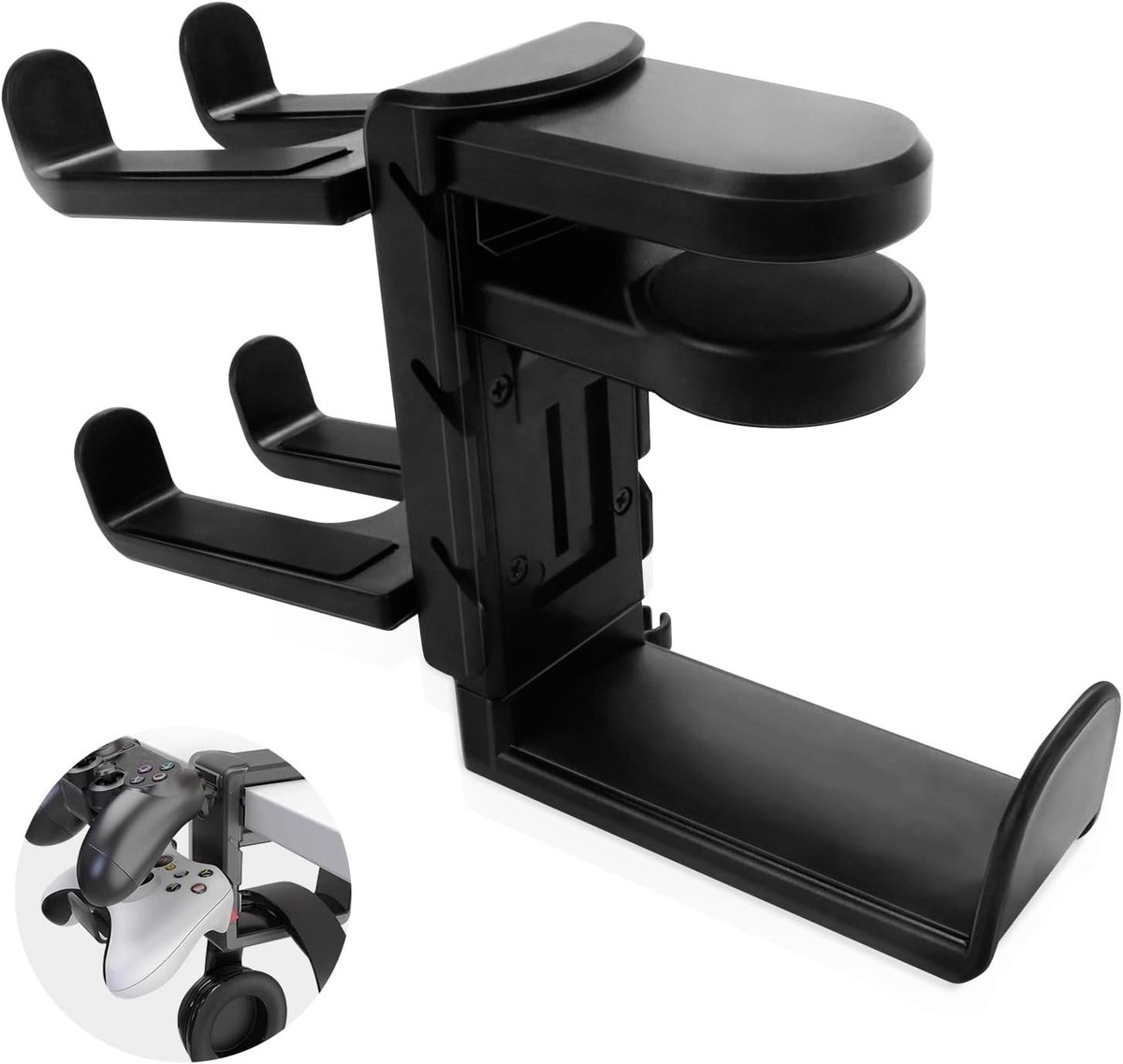Hoofdtelefoon- en controllerhouder met grip, kabelhouder, 360 graden draaibare gaming headphone haak, ruimtebesparend voor computerbureau en accessoires