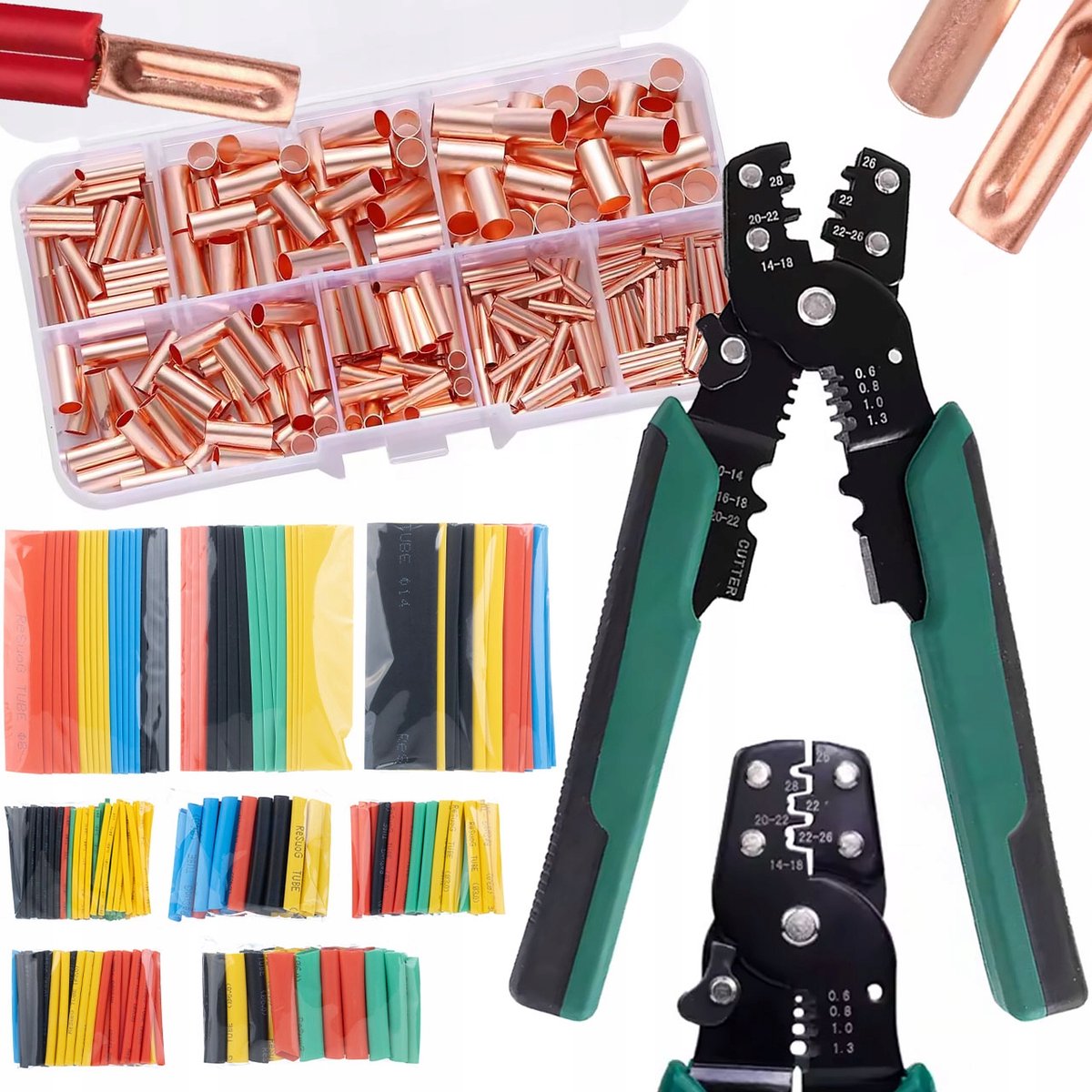 Rosfix ElectroSet Pro 608 Set Krimptang - Koperen Mouwtjes 250 Stuks Krimpkous 328 Stuks - 0,5–6 Mm²