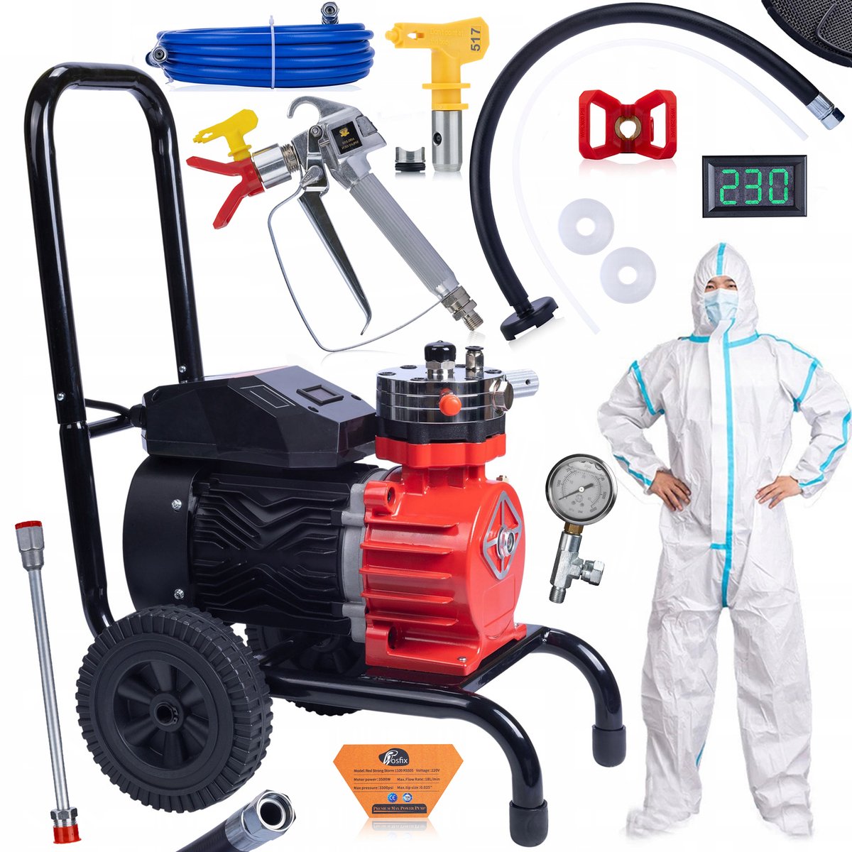 Rosfix Airless Verfspuit Strong Storm RSS05 - 3500W Borstelloze Motor - 22MPa 18L/min 1/4" Aansl.
