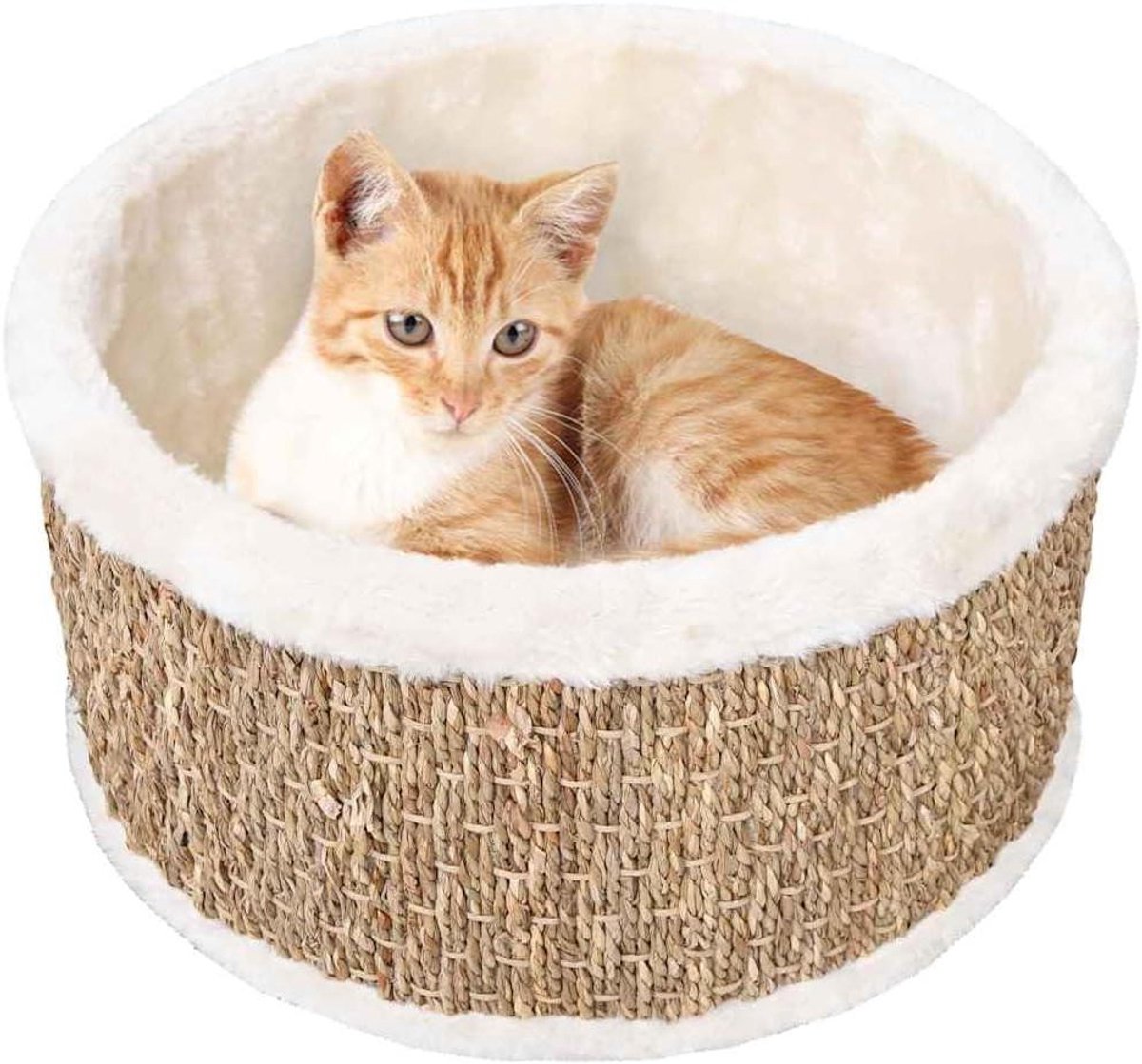 Ronde Kattenmand - Kattenbed Zeegras - Ontspannen Rusten - Natuurlijk Zeegrasgaas - 36 cm - Beige