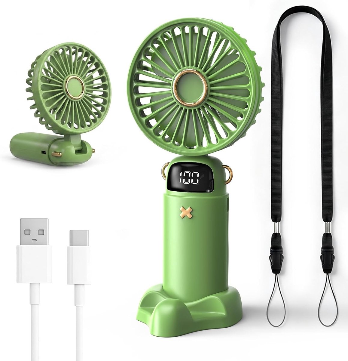 Mini-handventilator - Groen - Draagbare Ventilator met USB-oplading - Voor Kantoor, Reizen en Outdooractiviteiten