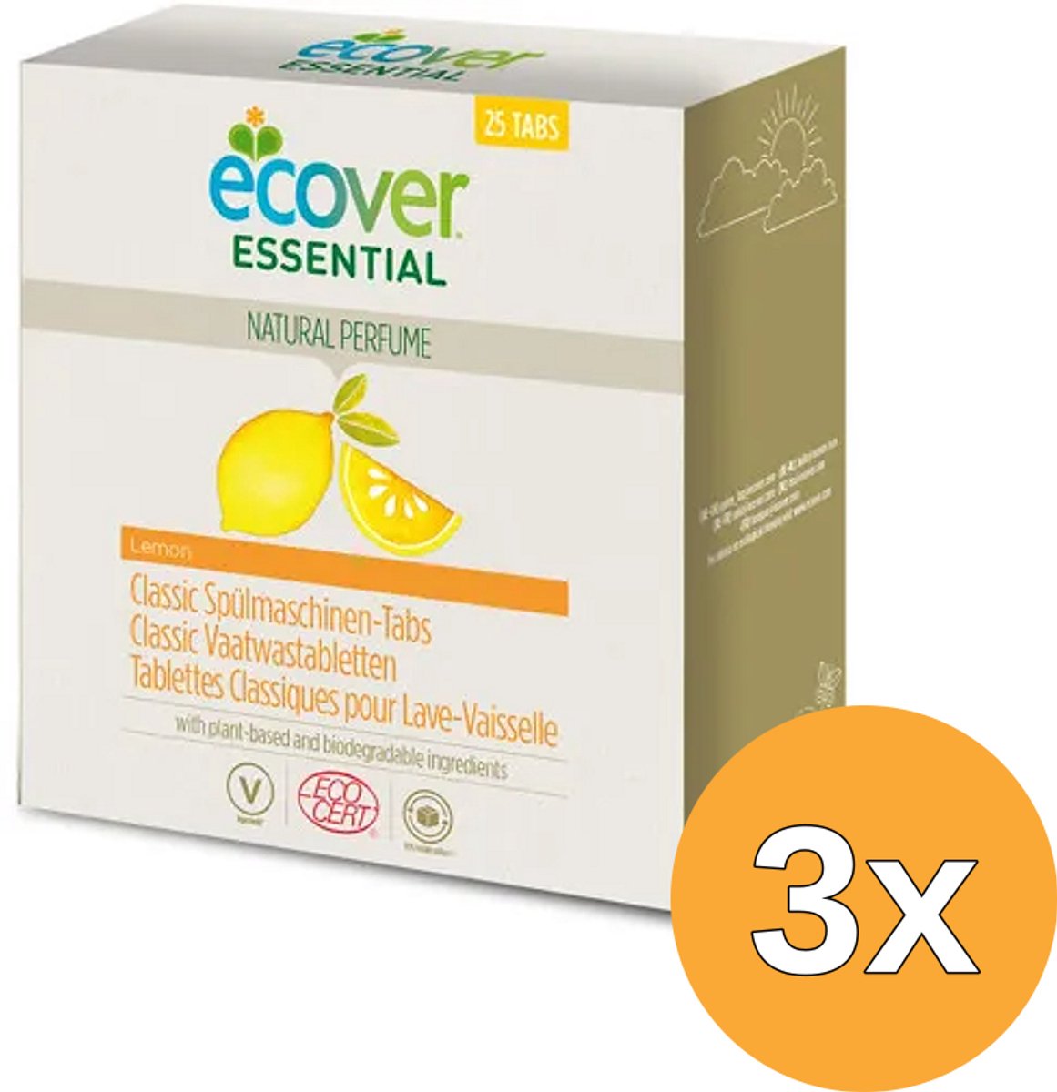 3x Ecover Essential Vaatwastabletten (25 stuks)