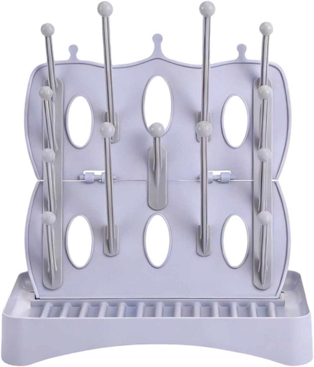 Fles Droogrek - Druppellade Organizer - Flessen Drogen - 16 Haken Ontwerp - 25x17x30 cm - Asgrijs