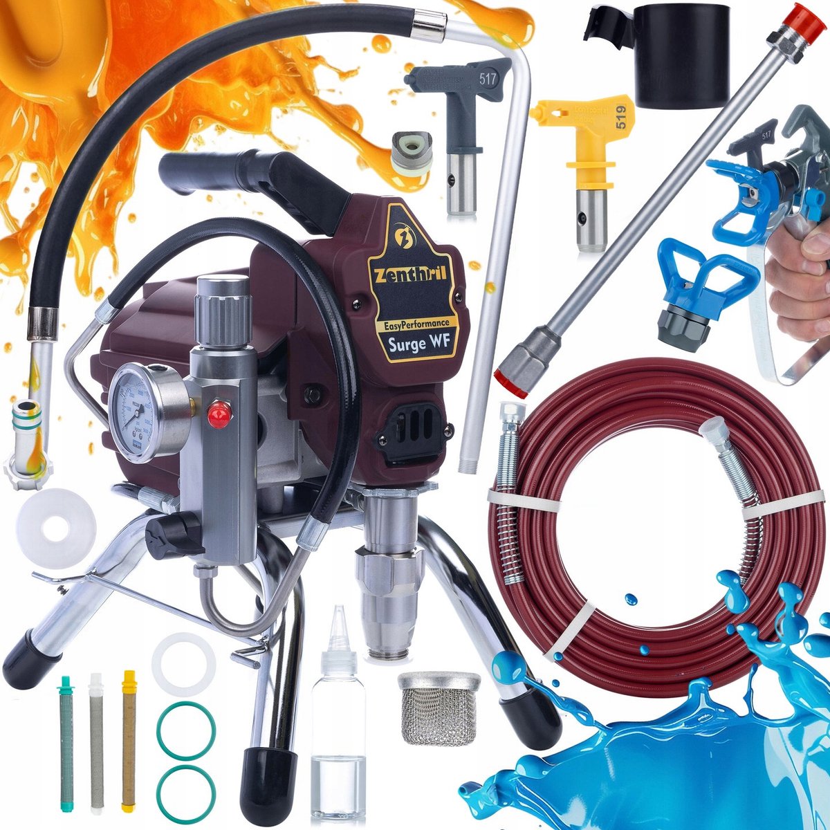 Zenthril Airless Verfspuit Surge WF Set - 1800W 20 MPa - 0,019" 2L/min, Hogedruklans 50cm, 3
