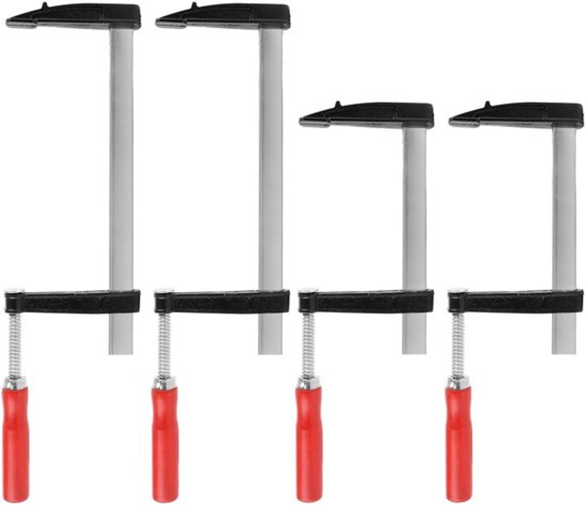 Schroefklemmen set van 4 stuks - Spanners met spanwijdte 150 mm/300 mm - Projectie 80 mm - Staal/Nylon - Nauwkeurige fixatie van houtwerkstukken - Klemmen