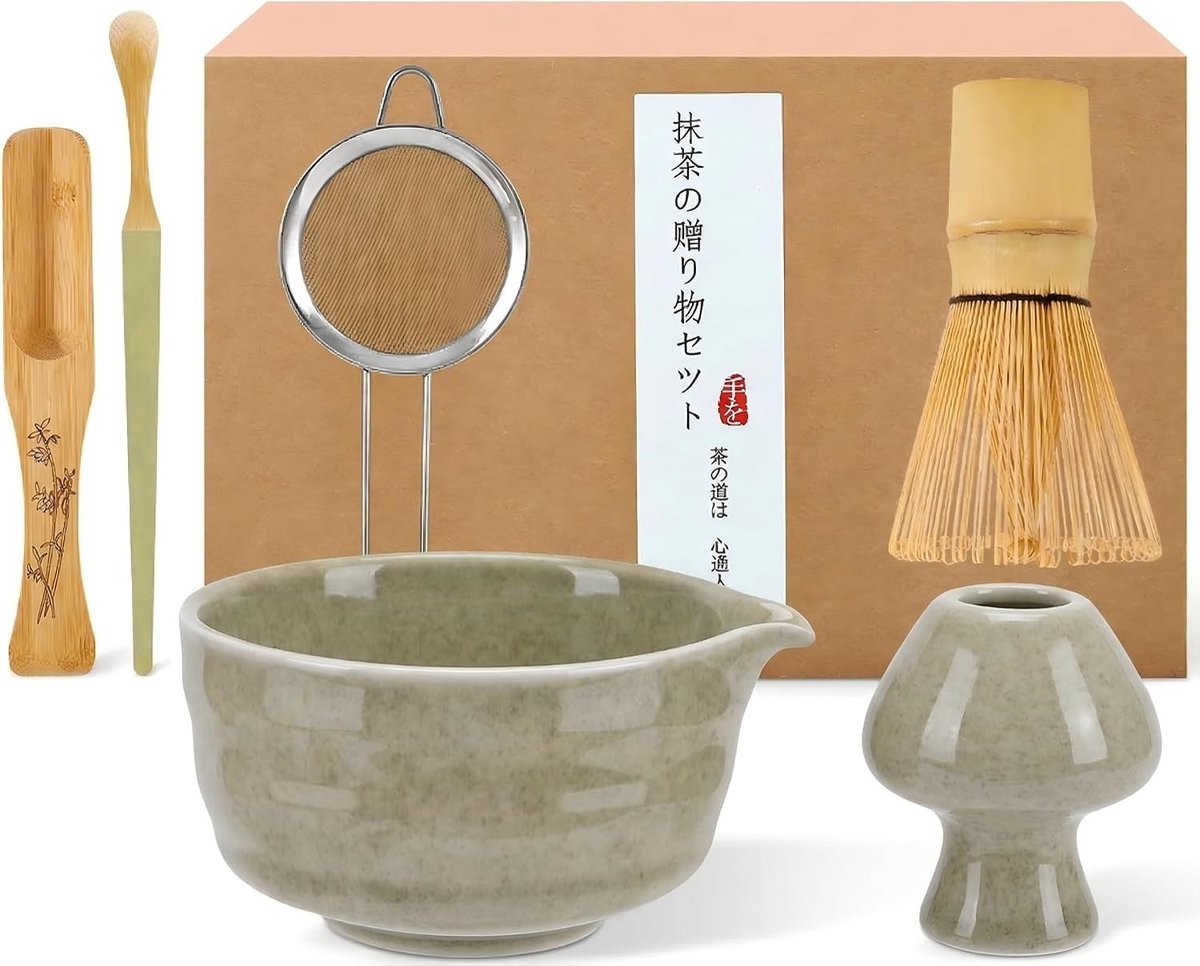Matcha set - groen - handgemaakt van natuurlijke materialen - 6-delig - voor authentieke matcha bereiding