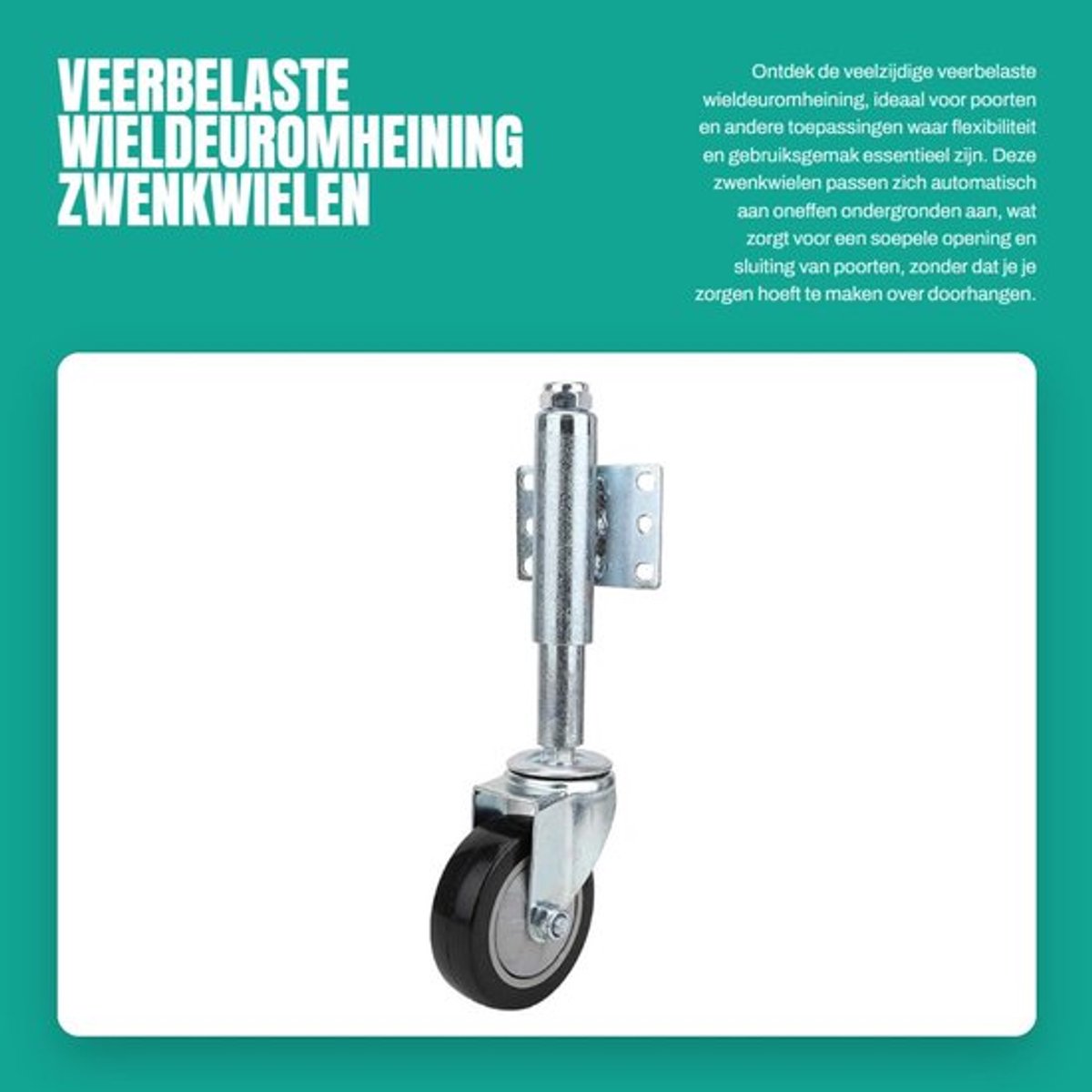 Zwenkwiel 4 Inch - Veerbelast - Zwart - Zwenkwielen met Hoogte-aanpassing - 120 kg Max Belasting - Slijtvast en Antislip - Wiel